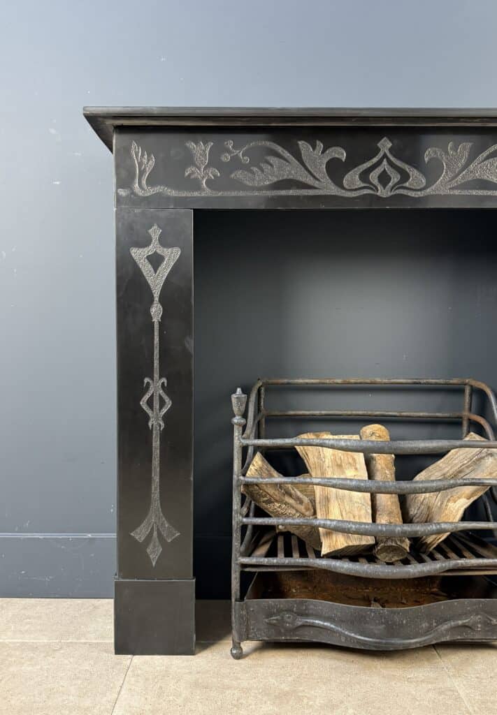 Etched Front Fireplace in Noir de Mazy Marble