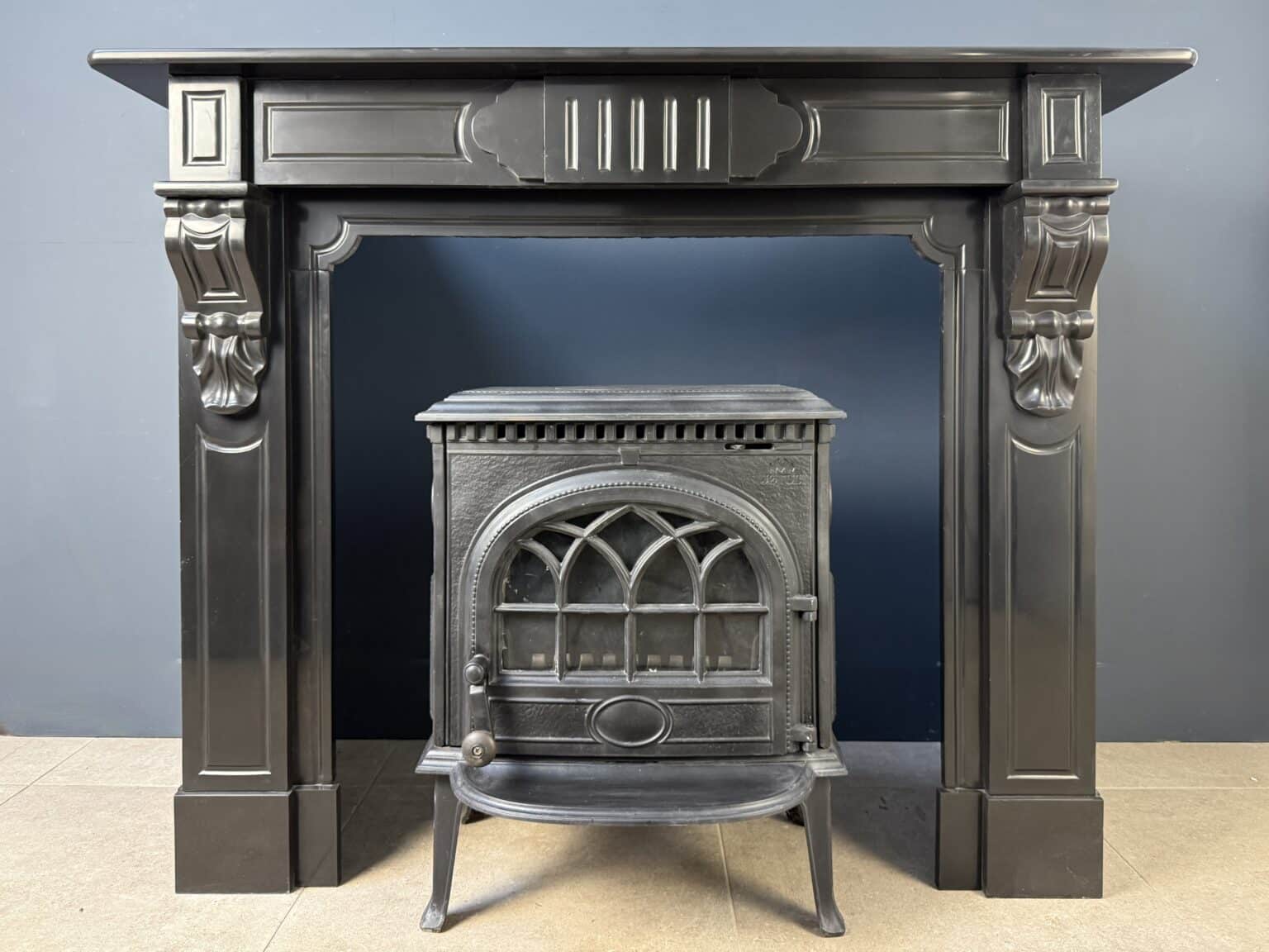 Extra-Deep Antique Circular Fireplace in Black Marble