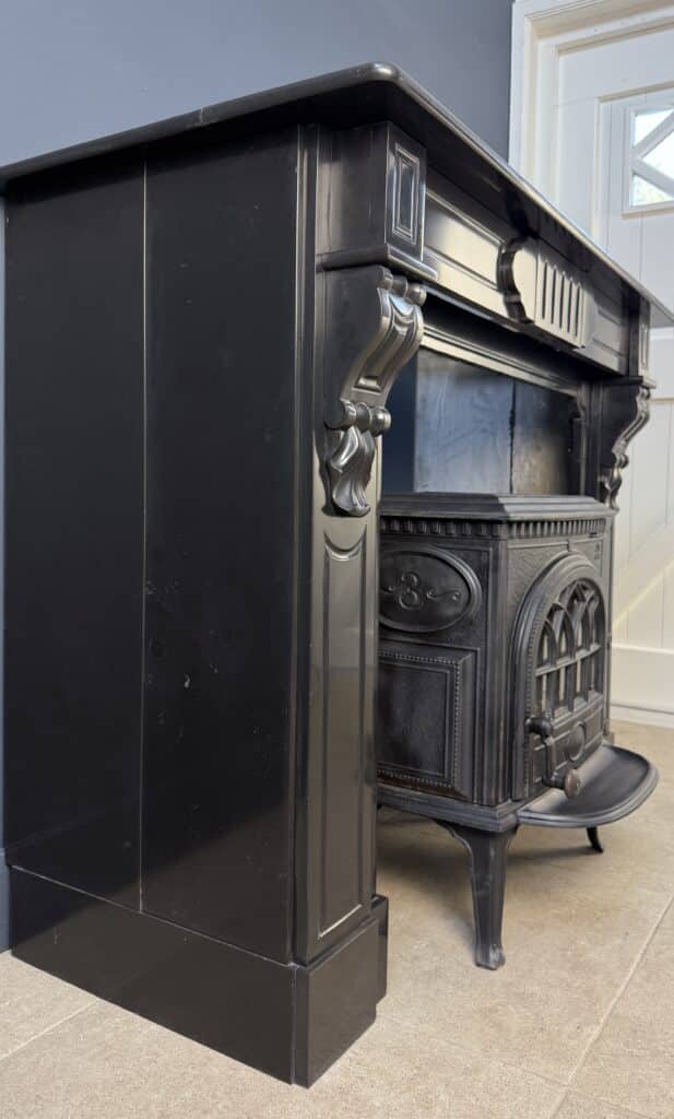 Extra-Deep Antique Circular Fireplace in Black Marble