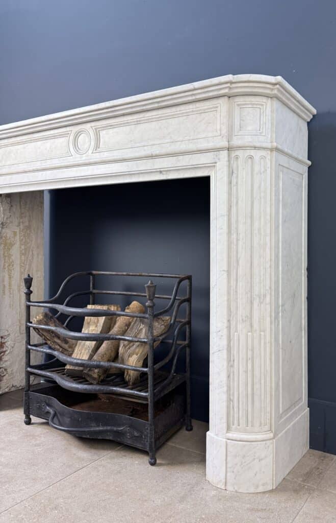 Chic French Antique Front Fireplace with Round Consoles