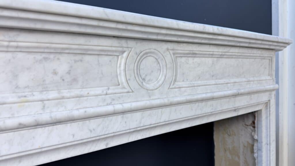Chic French Antique Front Fireplace with Round Consoles