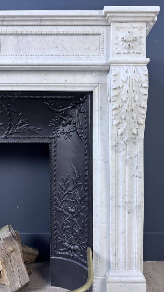 Elegant French Carrara Marble Front Fireplace with Beading (reserved)
