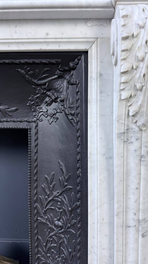 Elegant French Carrara Marble Front Fireplace with Beading (reserved)