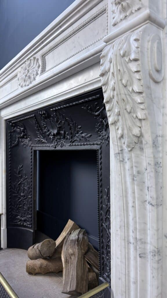 Elegant French Carrara Marble Front Fireplace with Beading (reserved)