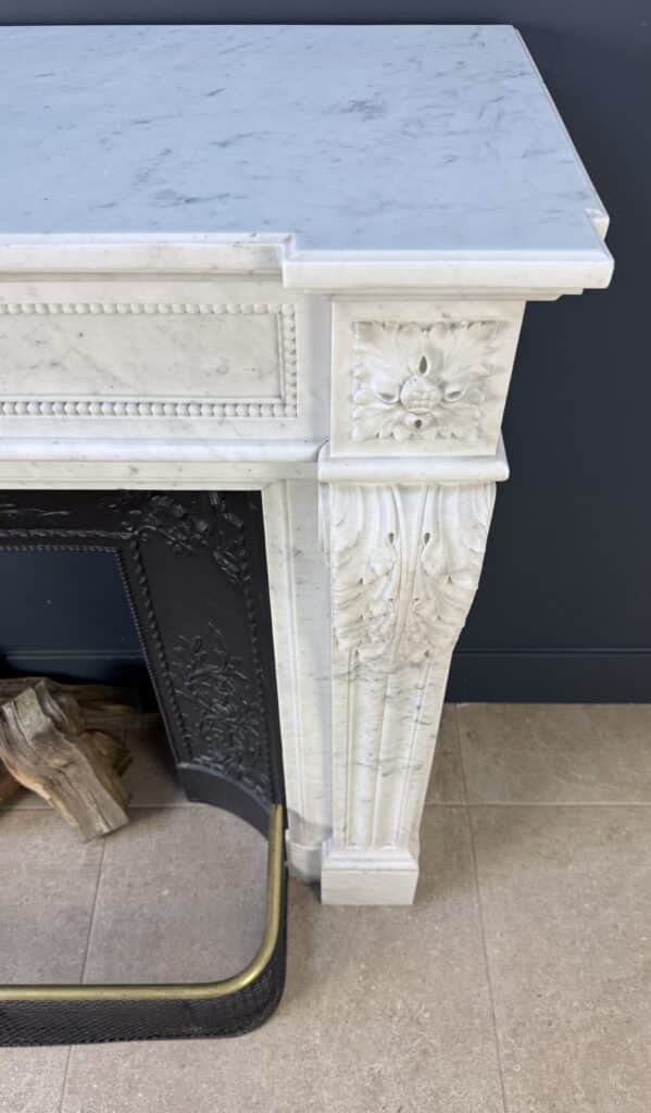 Elegant French Carrara Marble Front Fireplace with Beading (reserved)