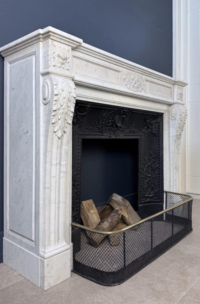 Elegant French Carrara Marble Front Fireplace with Beading (reserved)