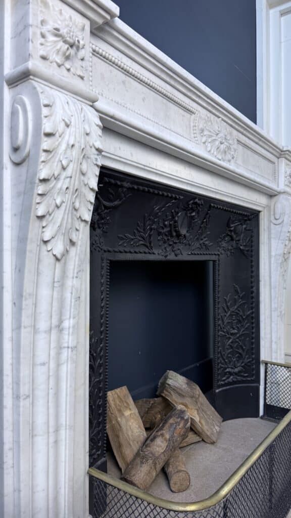 Elegant French Carrara Marble Front Fireplace with Beading (reserved)
