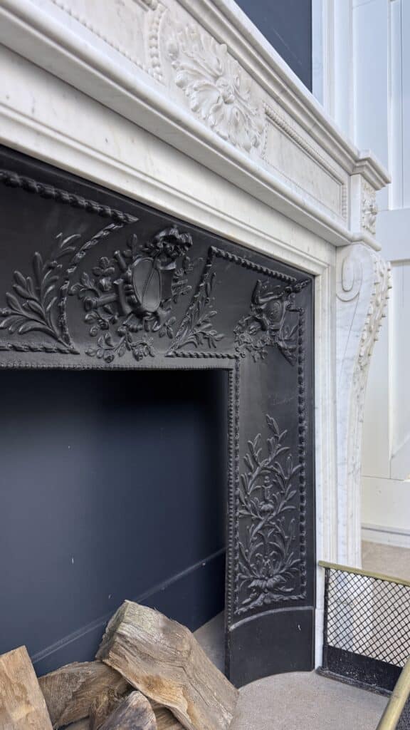 Elegant French Carrara Marble Front Fireplace with Beading (reserved)