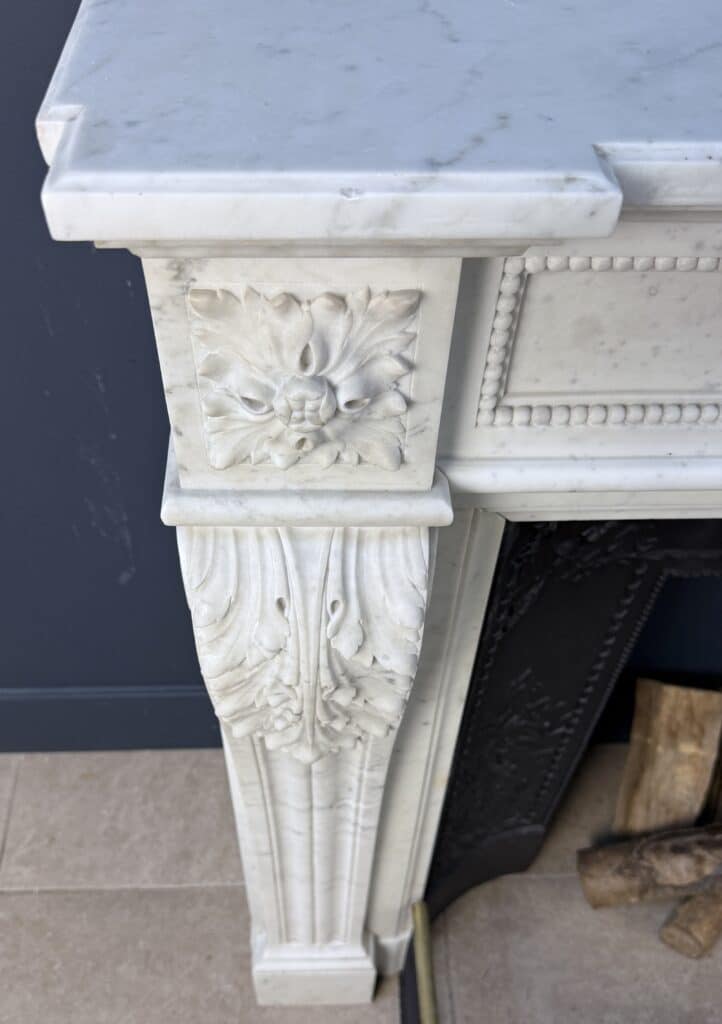 Elegant French Carrara Marble Front Fireplace with Beading (reserved)