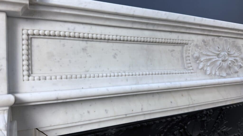Elegant French Carrara Marble Front Fireplace with Beading (reserved)