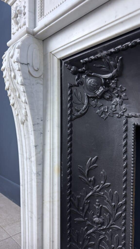 Elegant French Carrara Marble Front Fireplace with Beading (reserved)
