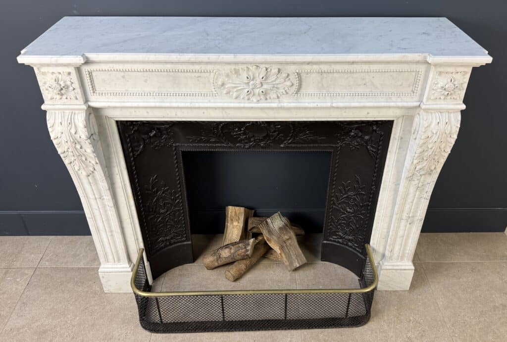 Elegant French Carrara Marble Front Fireplace with Beading (reserved)