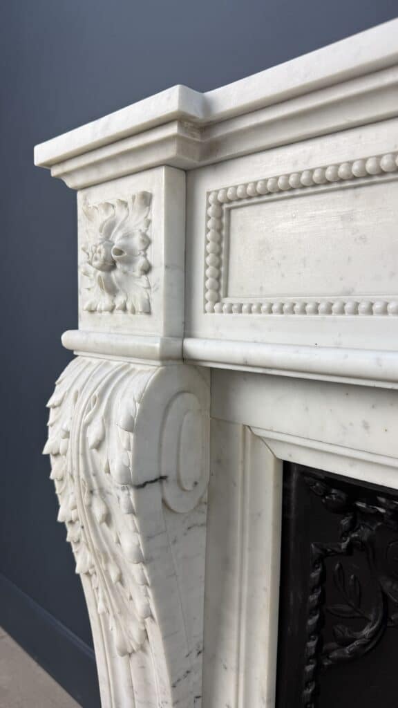 Elegant French Carrara Marble Front Fireplace with Beading (reserved)