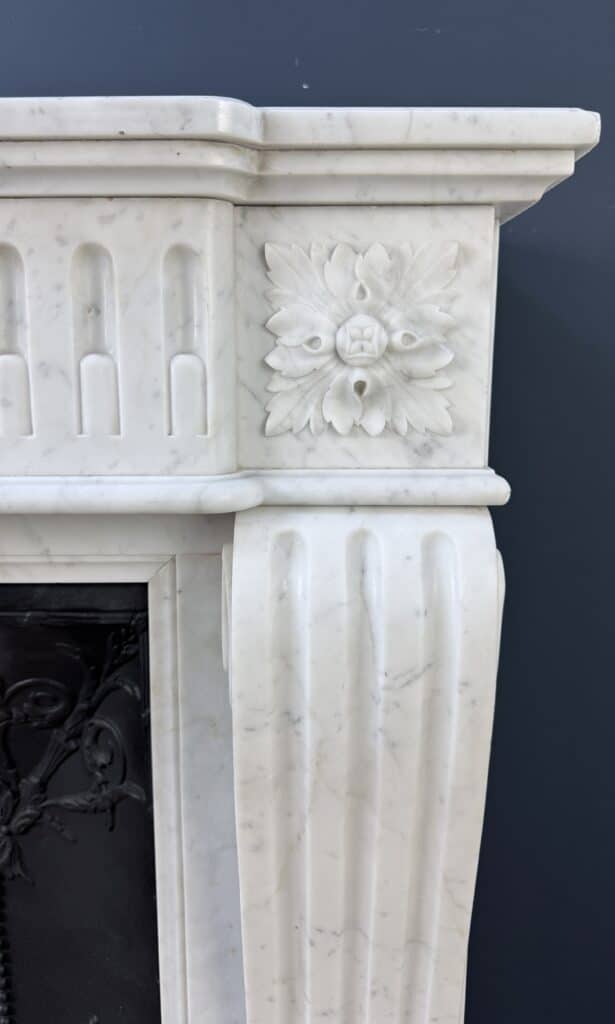 French Antique Fireplace in Carrara Marble with Cast-Iron Insert