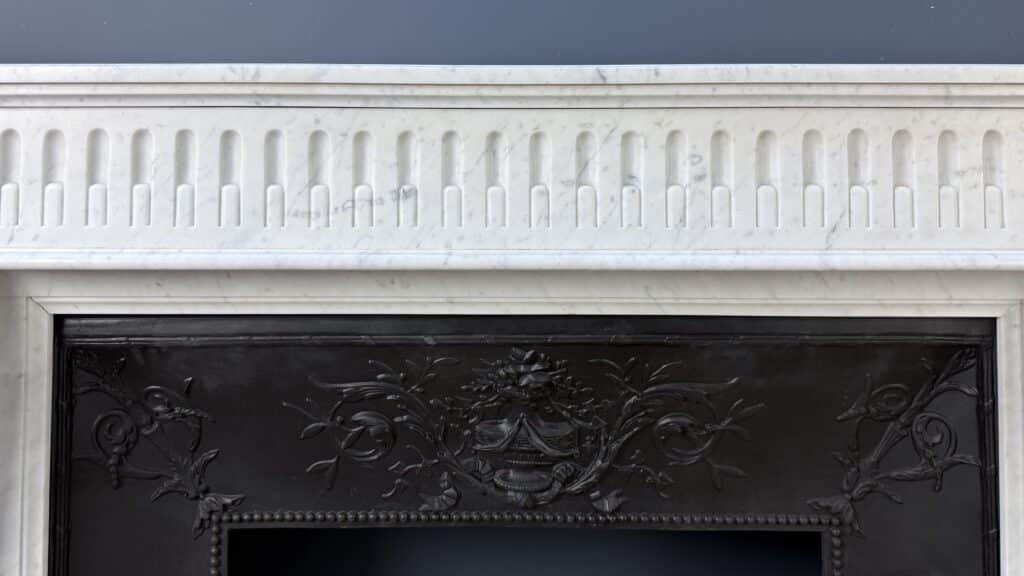 French Antique Fireplace in Carrara Marble with Cast-Iron Insert