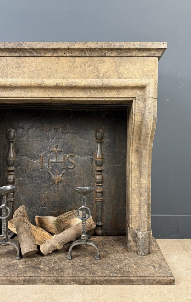 Antique French Country Fireplace, Château Style, Leather-Look Natural Stone