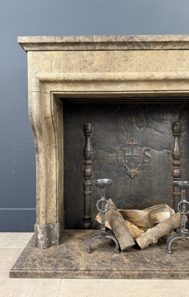 Antique French Country Fireplace, Château Style, Leather-Look Natural Stone