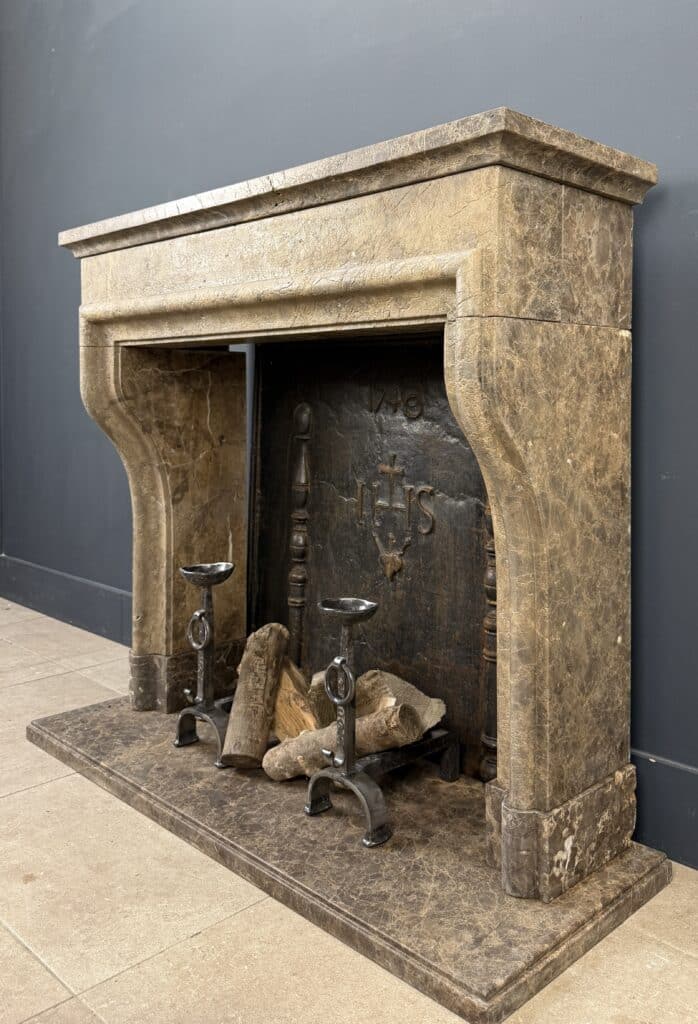 Antique French Country Fireplace, Château Style, Leather-Look Natural Stone