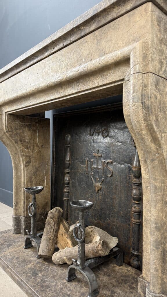 Antique French Country Fireplace, Château Style, Leather-Look Natural Stone