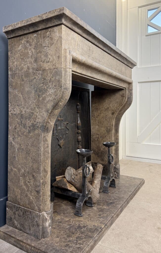 Antique French Country Fireplace, Château Style, Leather-Look Natural Stone