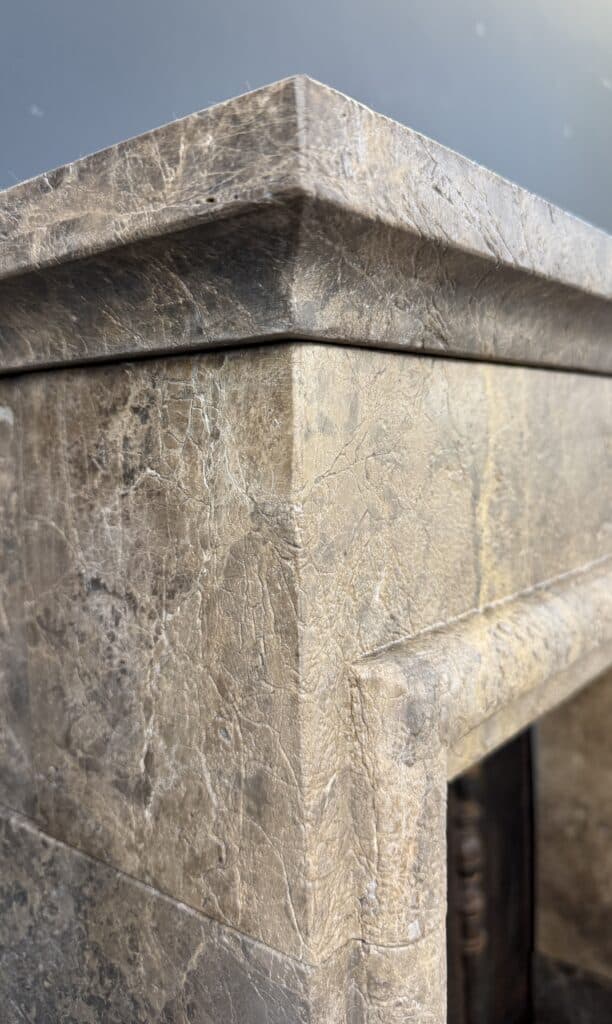 Antique French Country Fireplace, Château Style, Leather-Look Natural Stone