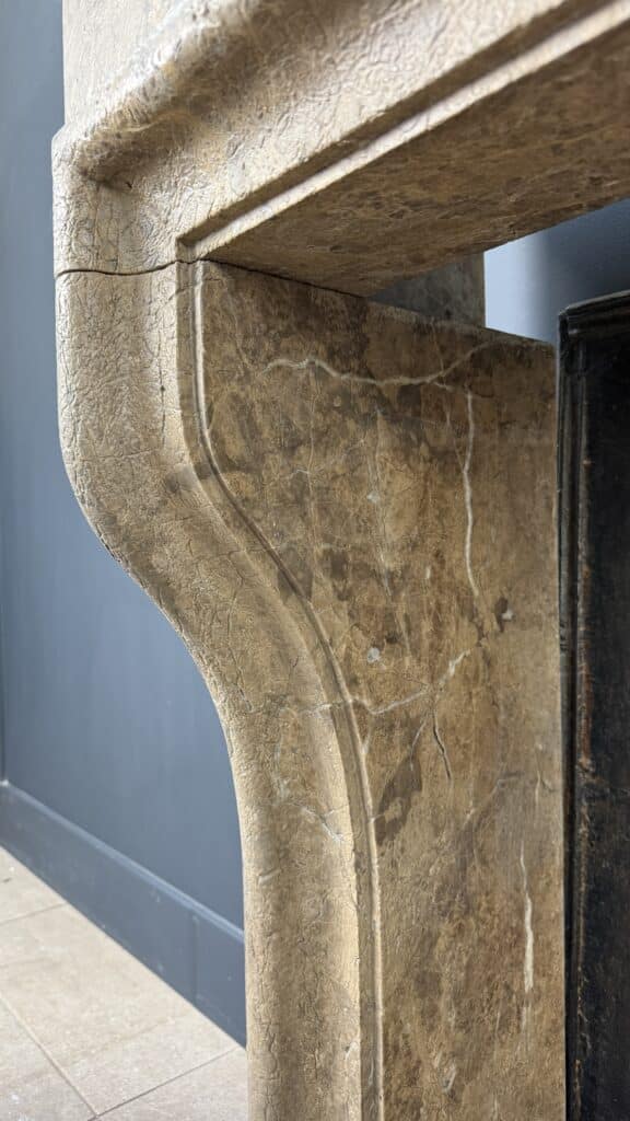 Antique French Country Fireplace, Château Style, Leather-Look Natural Stone