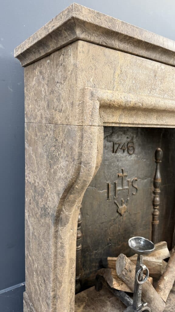 Antique French Country Fireplace, Château Style, Leather-Look Natural Stone