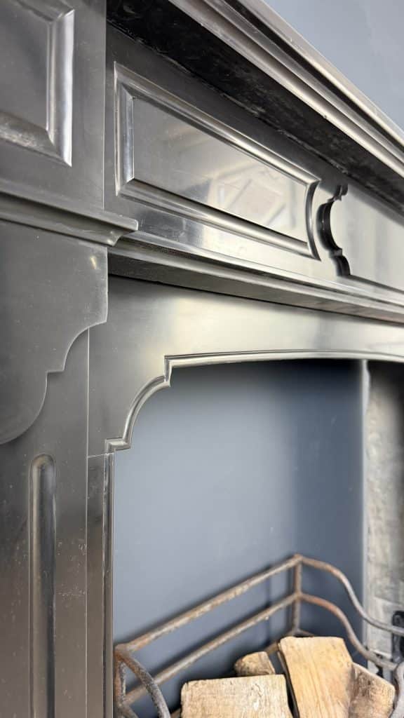 Antique Front Fireplace in Black Marble with Layered Mantel Shelf