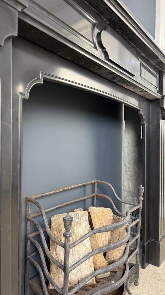 Antique Front Fireplace in Black Marble with Layered Mantel Shelf
