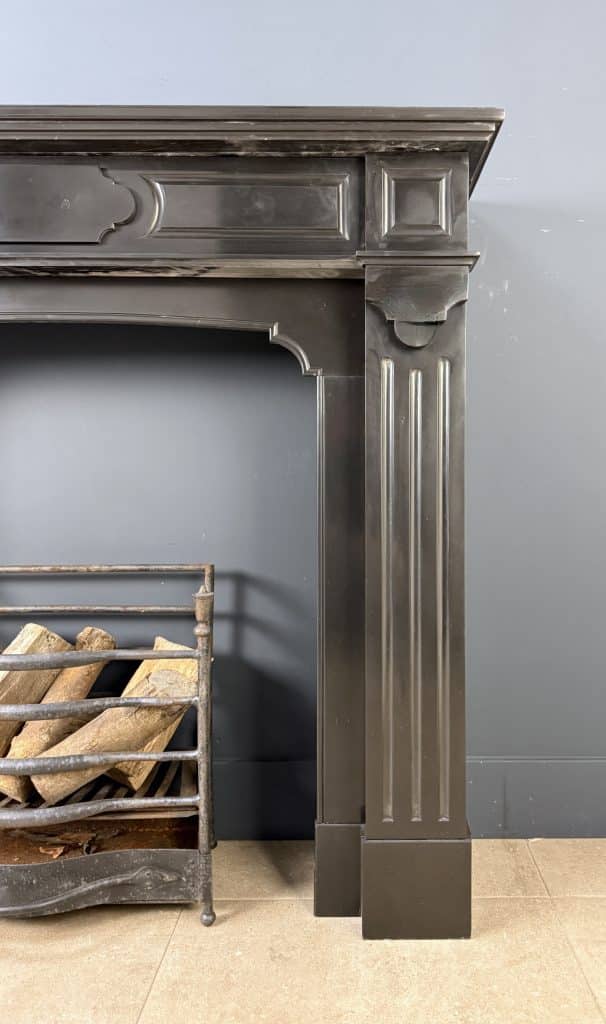 Antique Front Fireplace in Black Marble with Layered Mantel Shelf