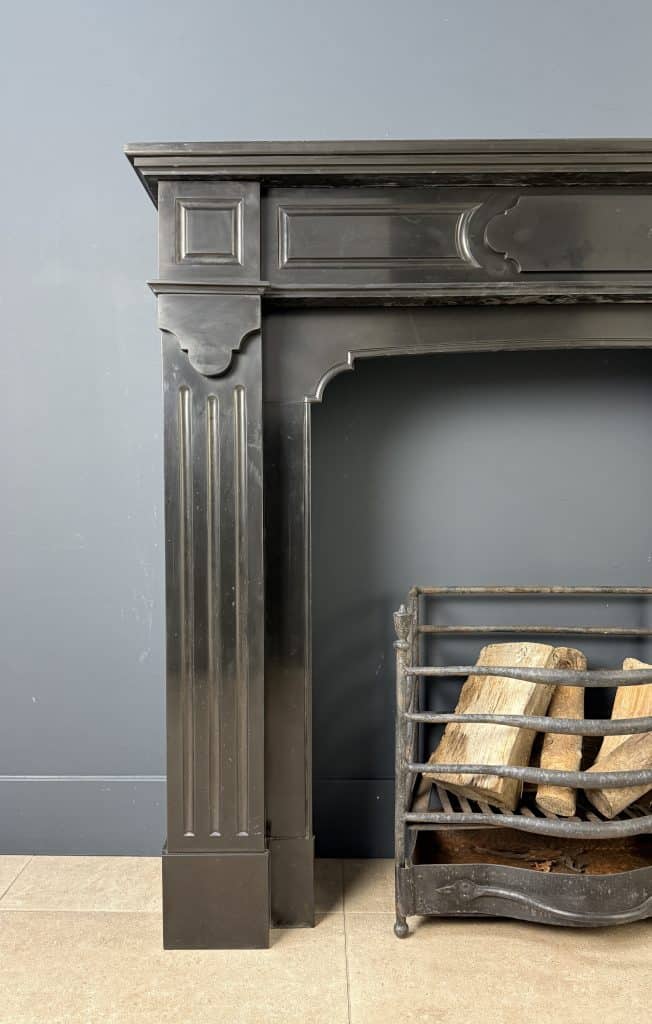 Antique Front Fireplace in Black Marble with Layered Mantel Shelf