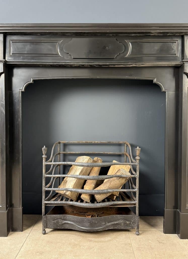 Antique Front Fireplace in Black Marble with Layered Mantel Shelf