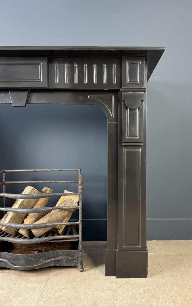 Antique Circular Fireplace in Black Marble, Suitable for a Wood Stove