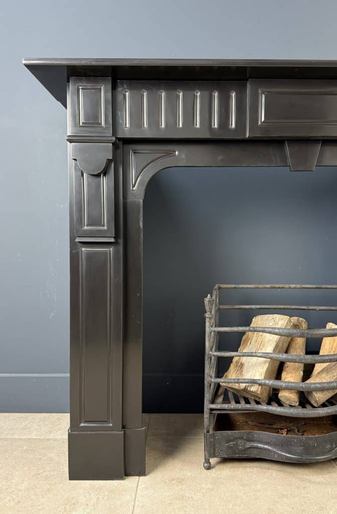 Antique Circular Fireplace in Black Marble, Suitable for a Wood Stove