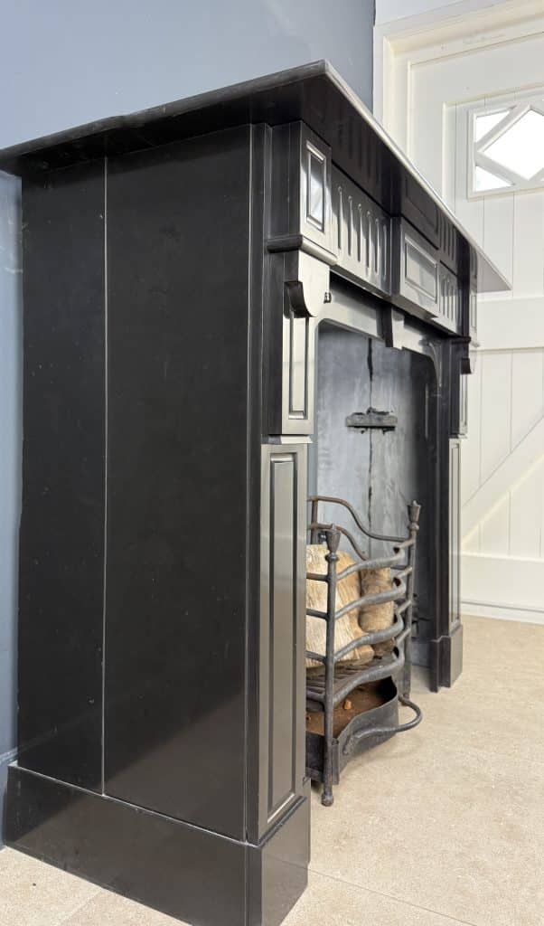 Antique Circular Fireplace in Black Marble, Suitable for a Wood Stove