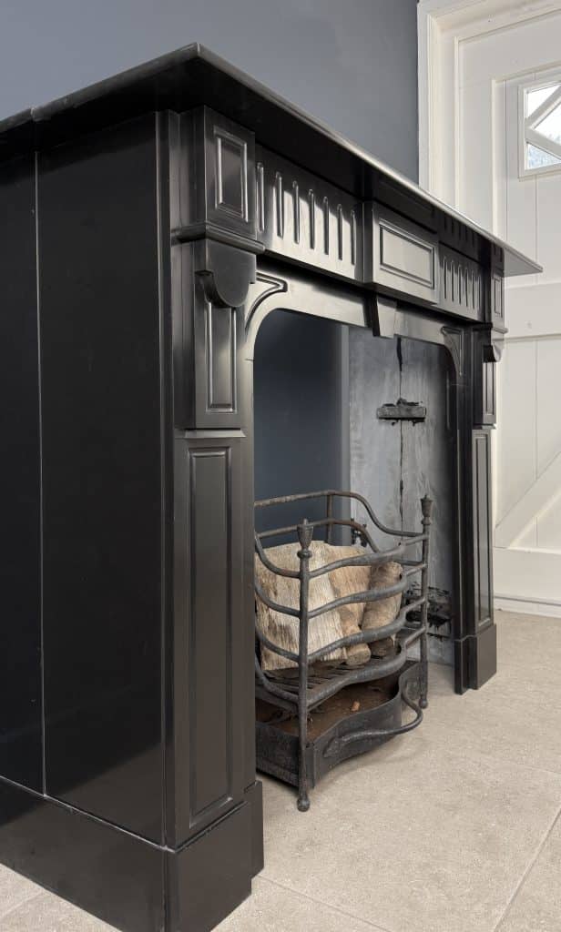 Antique Circular Fireplace in Black Marble, Suitable for a Wood Stove