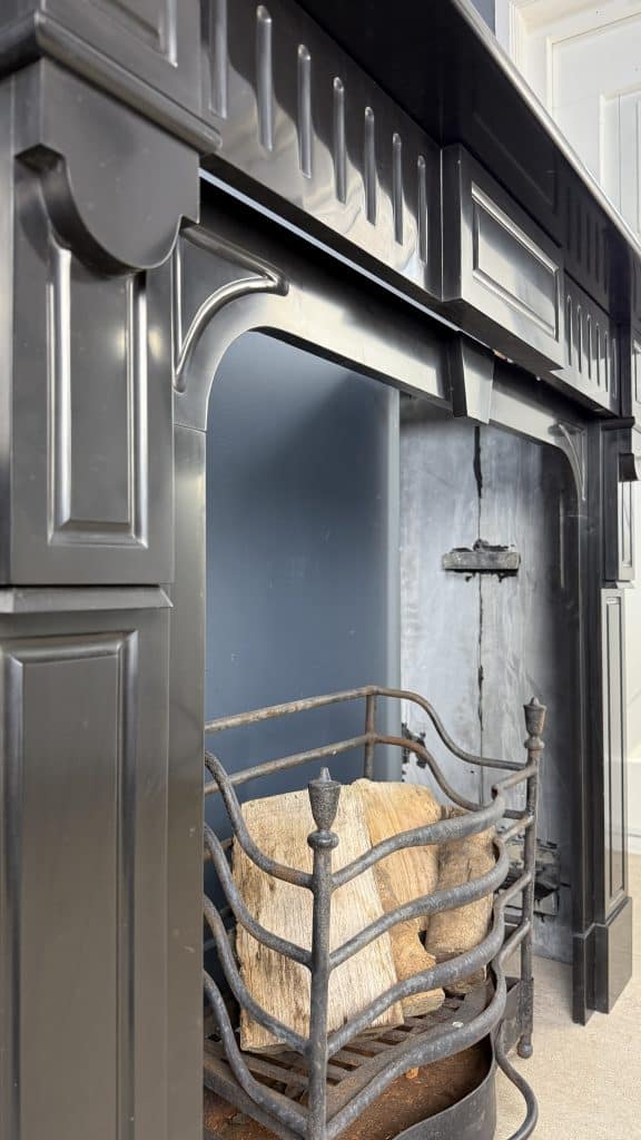 Antique Circular Fireplace in Black Marble, Suitable for a Wood Stove