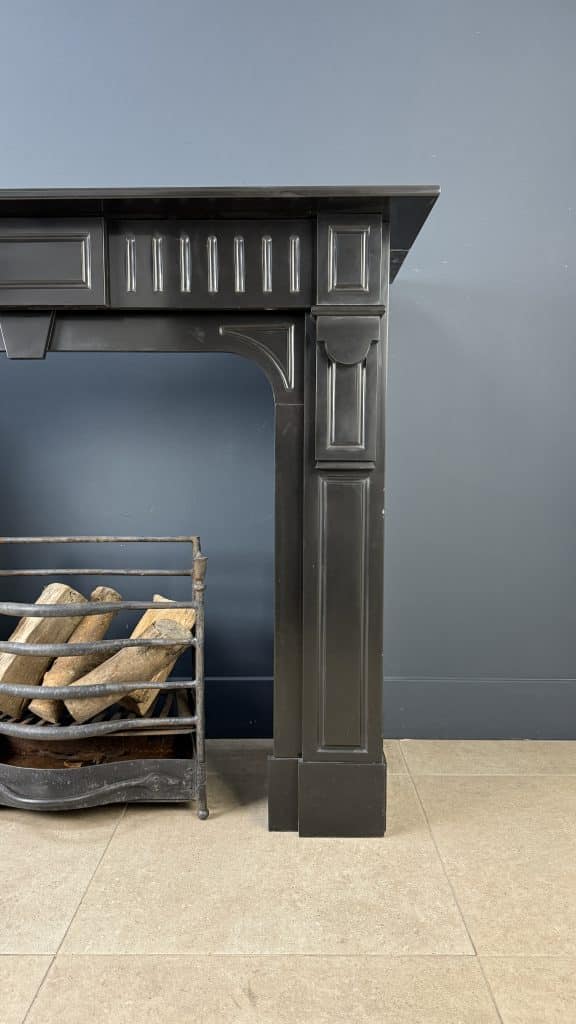 Antique Circular Fireplace in Black Marble, Suitable for a Wood Stove