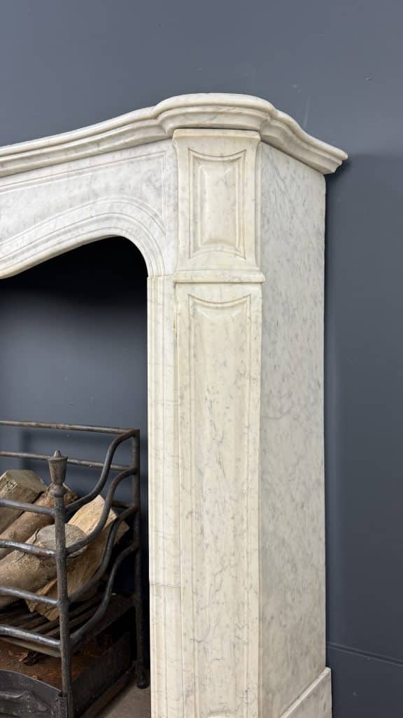 French Marble Fireplace with 45° Consoles and Shell Ornament