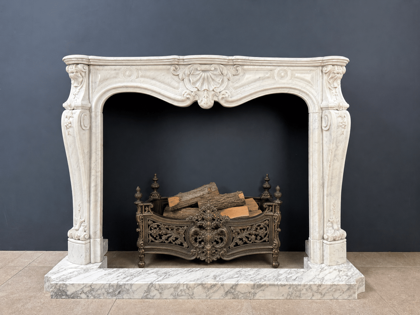 Luxe Franse Front Schelpschouw in Wit Carrara Marmer