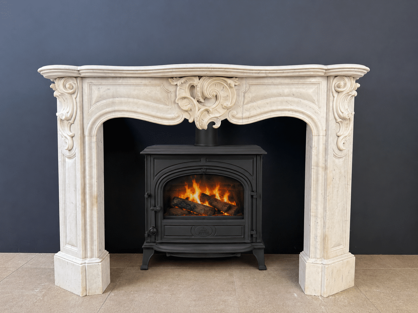 Antique French Louis XV Circular Fireplace in White Carrara Marble