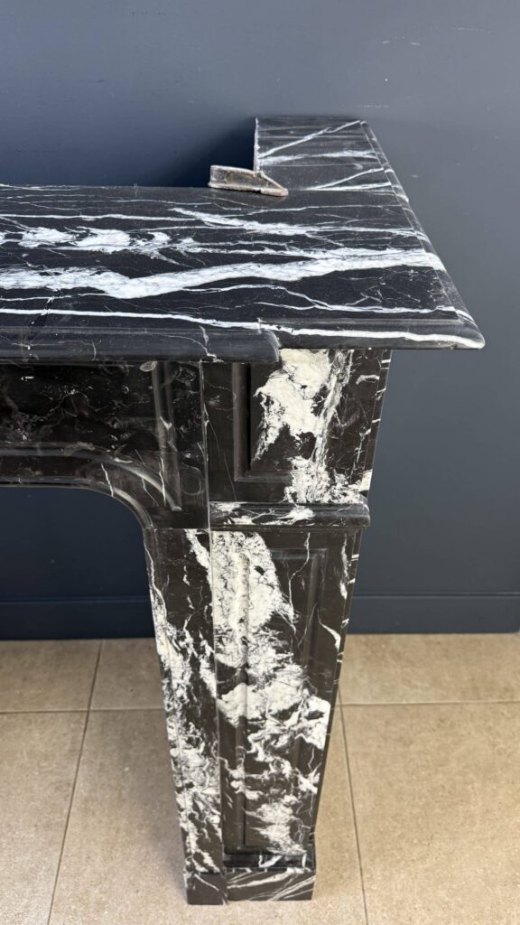 Sleek Antique Circular Fireplace in Nero Marquina Marble