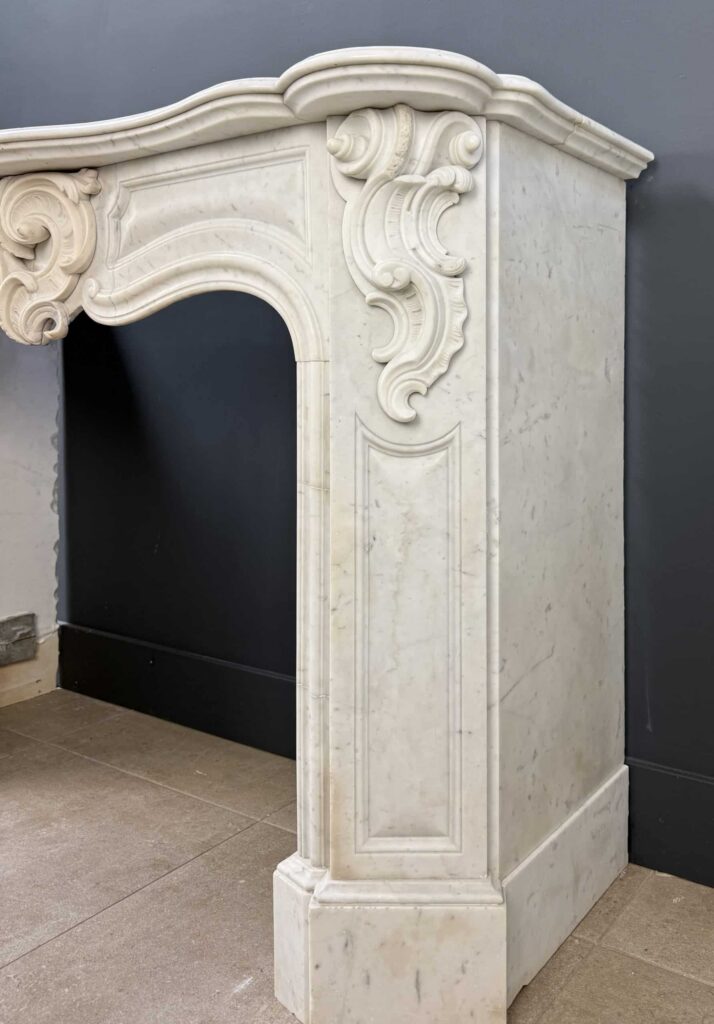Antique French Louis XV Circular Fireplace in White Carrara Marble