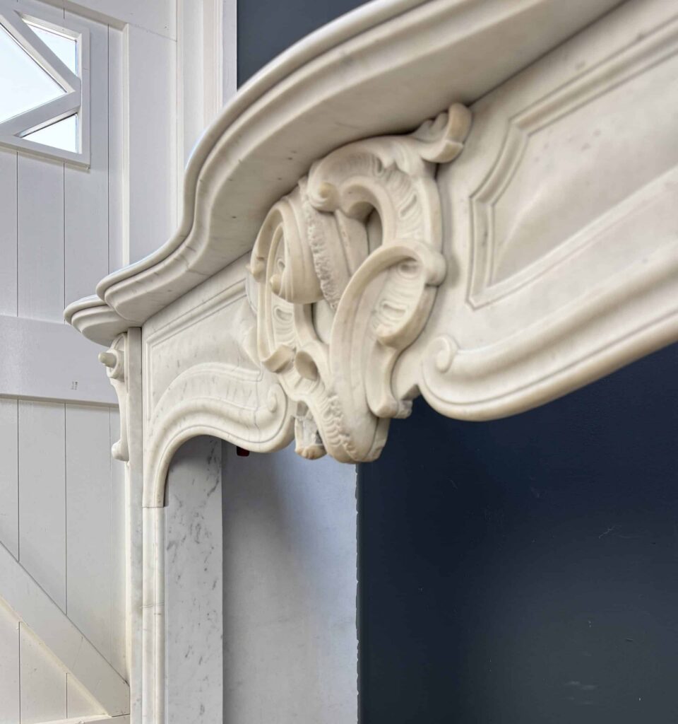 Antique French Louis XV Circular Fireplace in White Carrara Marble