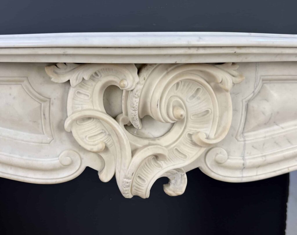 Antique French Louis XV Circular Fireplace in White Carrara Marble