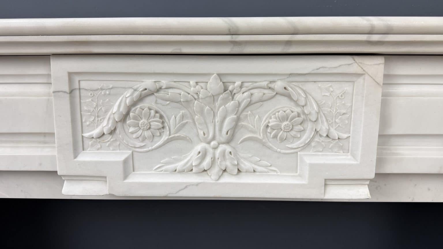 Sleek Antique Circular Fireplace in Nero Marquina Marble — detail 2