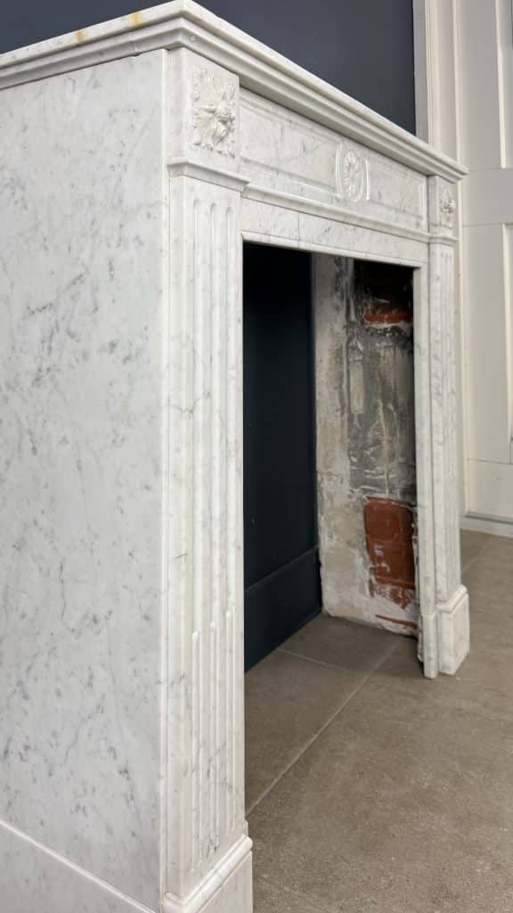 Luxury French Antique Front Shell Fireplace in White Carrara Marble