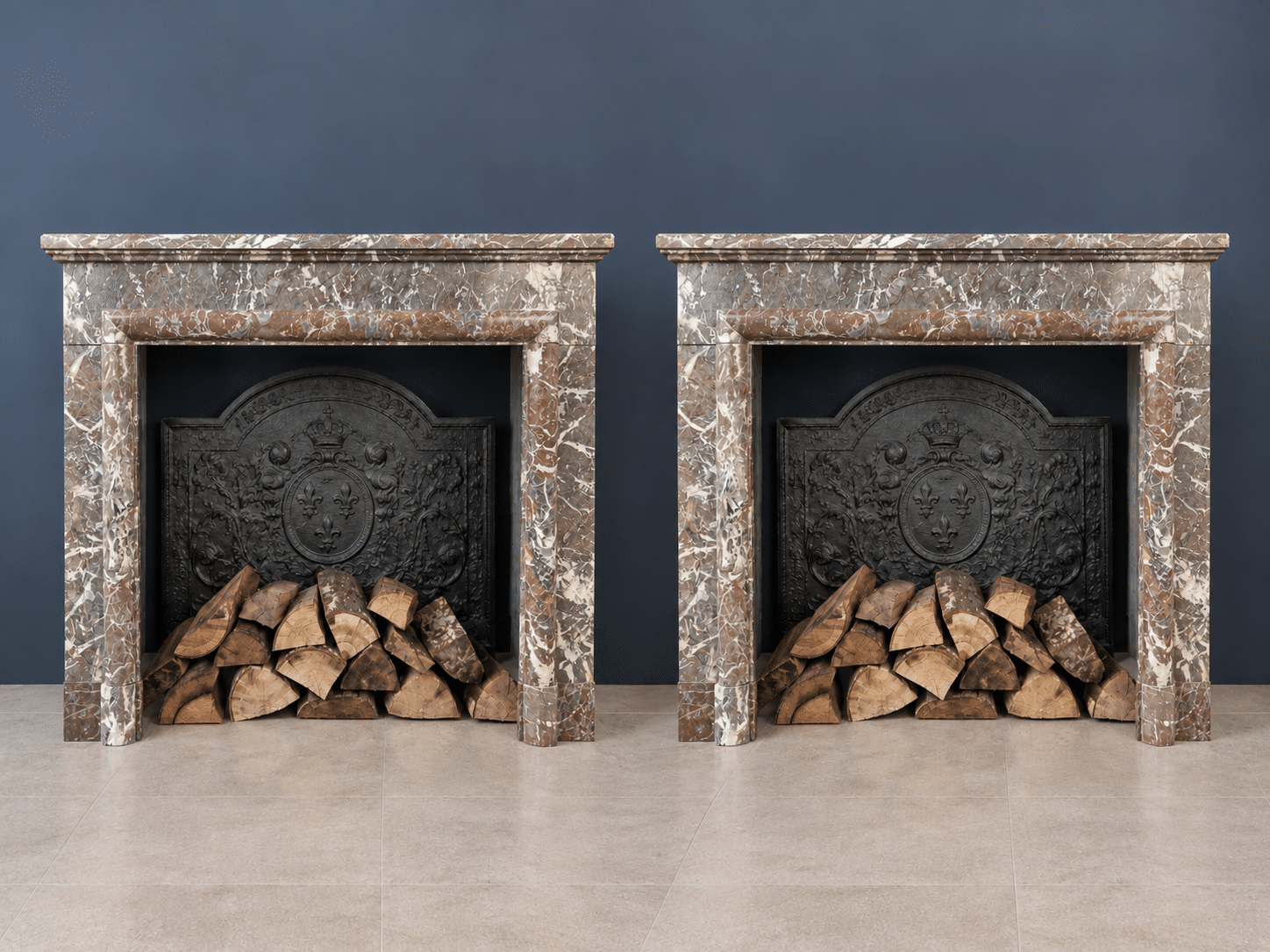 Sleek Antique Circular Fireplace in Nero Marquina Marble